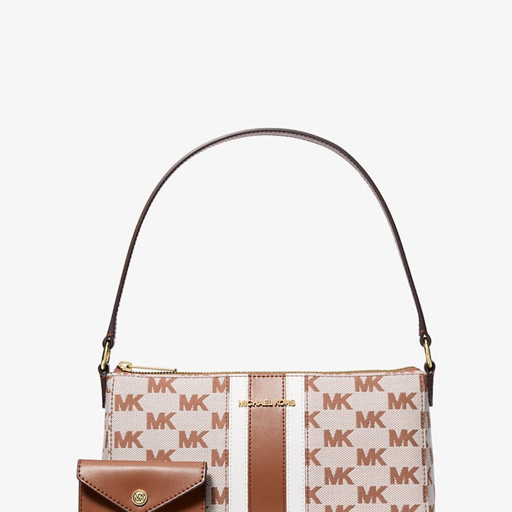 Michael Kors Vincent Med Logo Jacquard Pochette W/card Case Color: Luggage - Picture 10 of 10